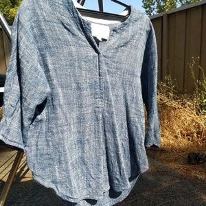 Brochu Walker | Linen Split Neck 3/4 Sleeve Top